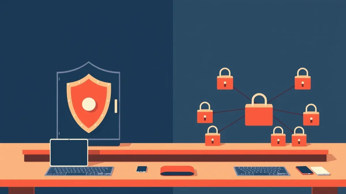 Illustration: A split table holds two distinct security models.