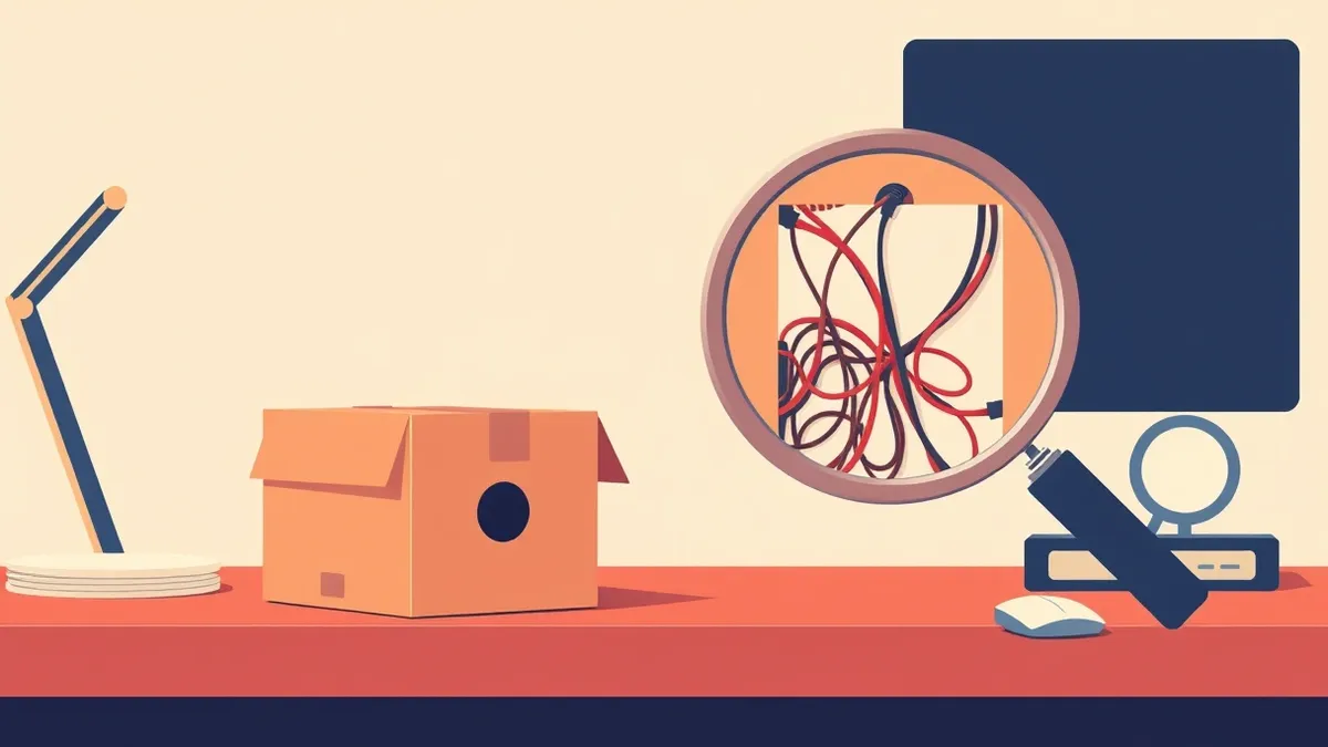 Illustration: A simple cardboard box with a small hole sits on a desk next to a magnifying glass that enlarges the opening into a gaping breach.
